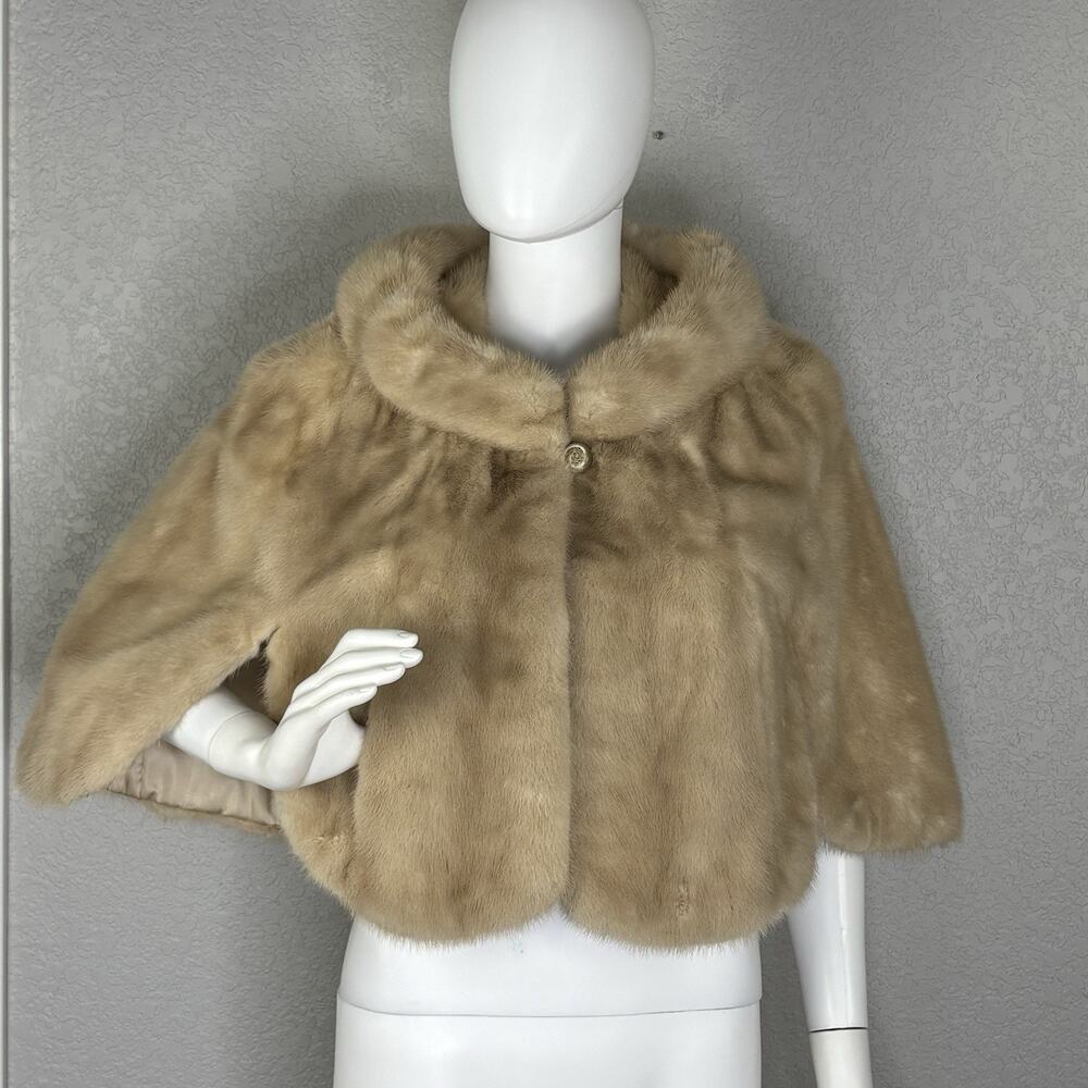 Vintage Mink Fur Blonde Beige Stole Pockets Glam Wedding Old Hollywood